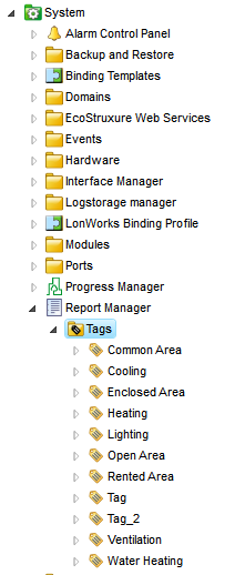 Tags folder containing user defined tags and predefined tags
