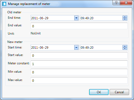 Manage replacement of meter dialog box
