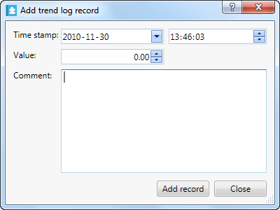 Add trend log record dialog box
