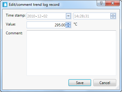 Edit/comment trend log record dialog box
