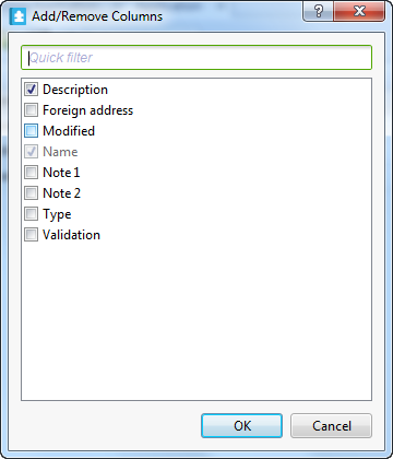 Ad/Remove Columns dialog box
