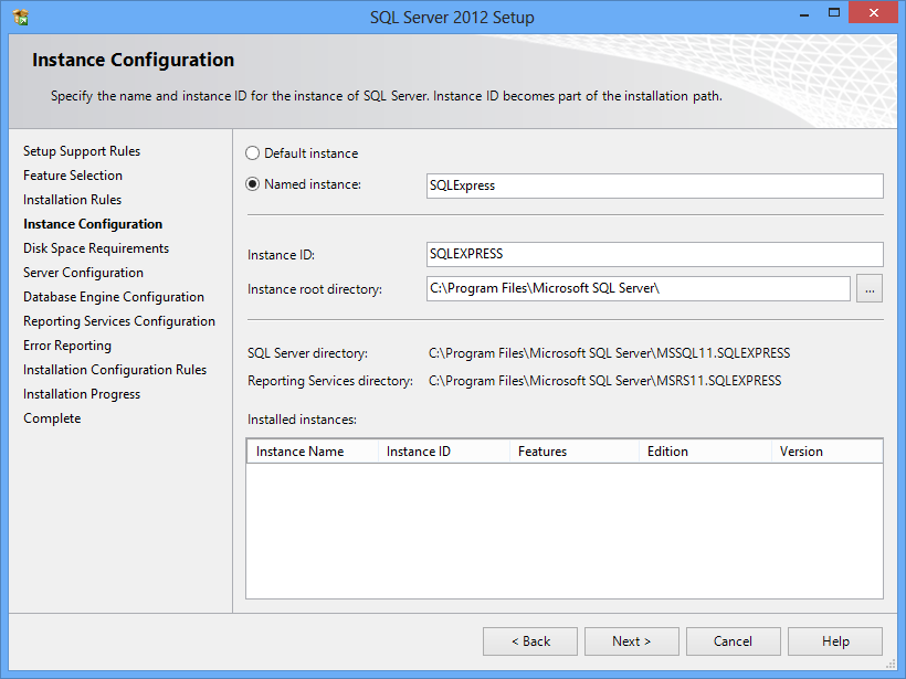 SQL instance configuration (for SQL Express installation)
