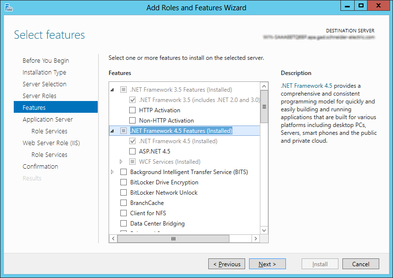Features Selection (Windows Server 2012)
