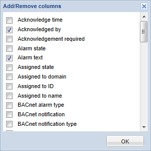 Add/Remove columns dialog box
