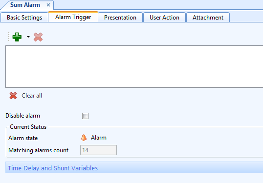 Sum Alarm trigger page
