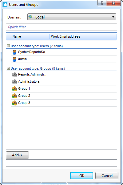 Users and Groups dialog box for automatic alarm assignments 
