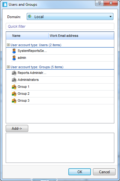 Users and Groups dialog box for context-sensitive path permissions
