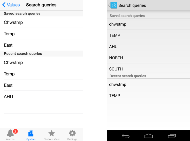 Saved and Recent search queries in iOS and Android
