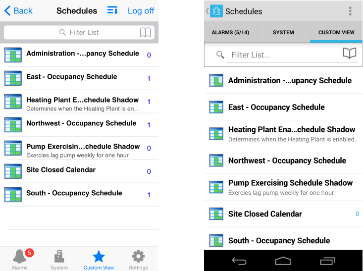 Schedules for iOS and Android
