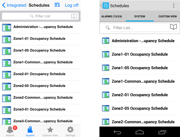 Schedules in iOS and Android
