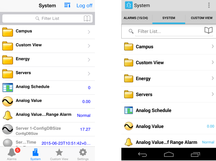 System view in iOS and Android
