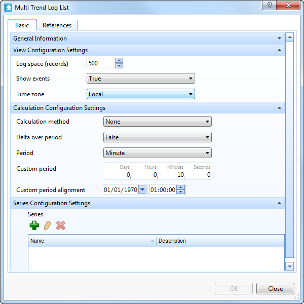 Multi Trend Log List properties - Basic tab
