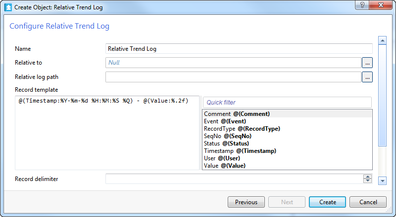 Configure Relative Trend Log page
