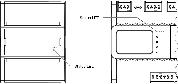 Location of the Status LED on different SmartStruxure device models
