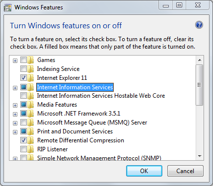 IIS configuration for Windows 7
