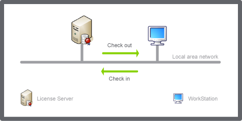 The WorkStation activates a license from the License Server.
