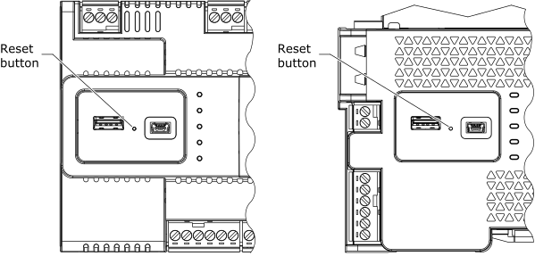 Location of the reset button on different MP controller models
