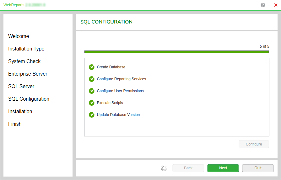 SQL configuration page
