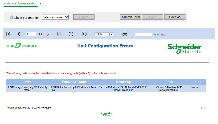 Location of extended trend log configuration error
