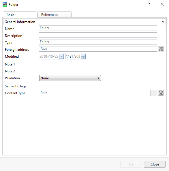 General Information properties – basic tab
