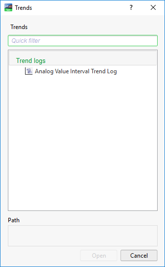 Objects and trends dialog box when you have selected only one object or property.

