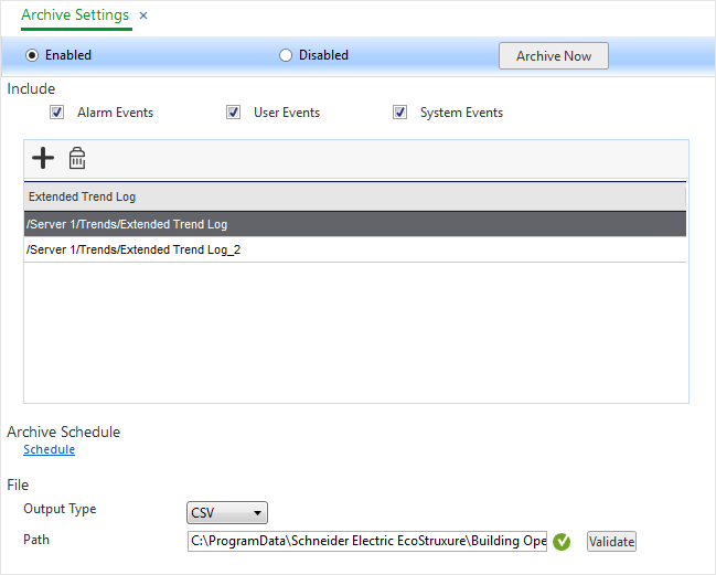 Archive Settings Manager dialog box
