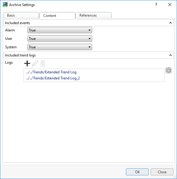 Archive Settings Content tab
