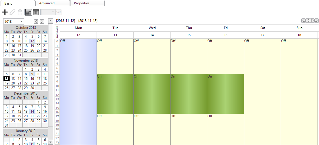 Basic view of the Schedule Editor
