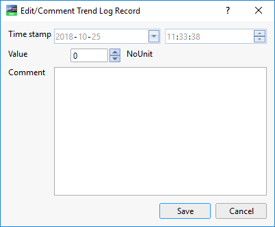 Edit/Comment Trend Log Record dialog box
