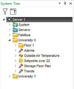 The saved search "Setpoints over 22" in the System Tree pane

