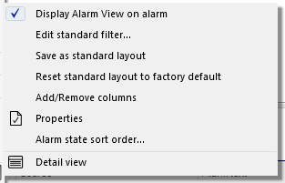 Alarm View settings submenu
