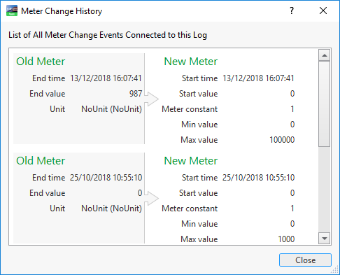 Meter change history dialog box 
