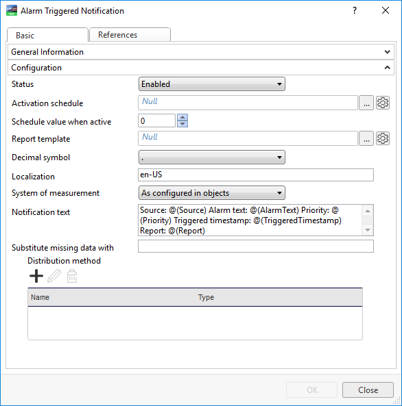 Alarm triggered notification properties
