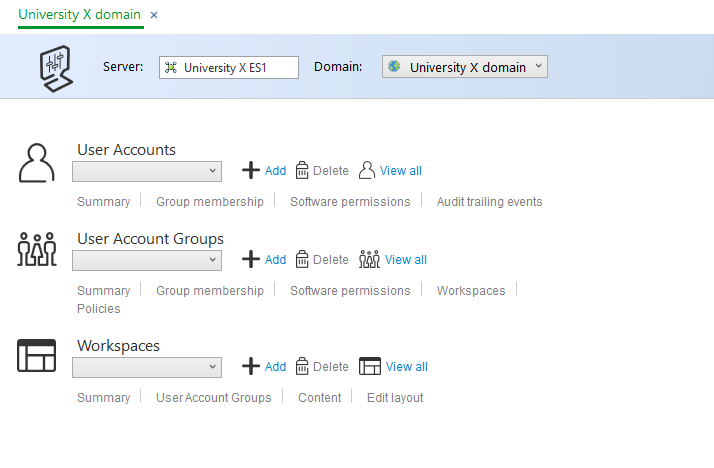 Account management control panel
