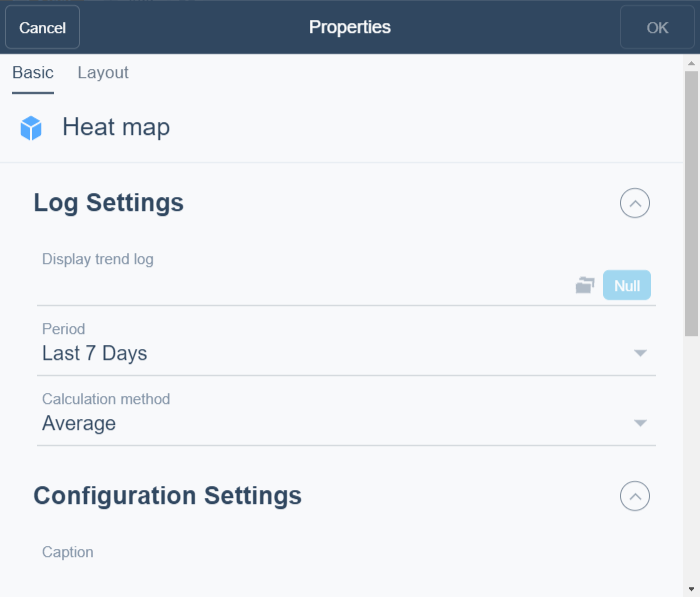 Heat map properties dialog box
