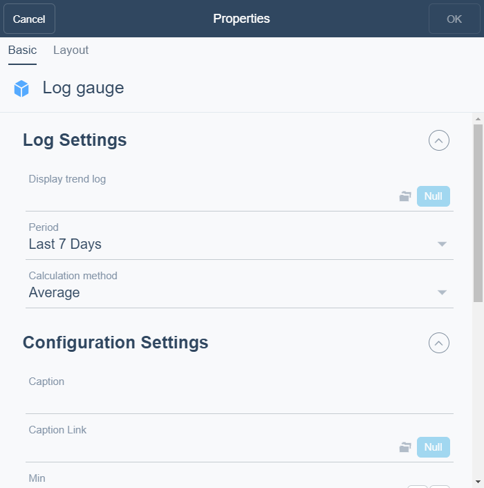 Log Gauge properties – dialog box
