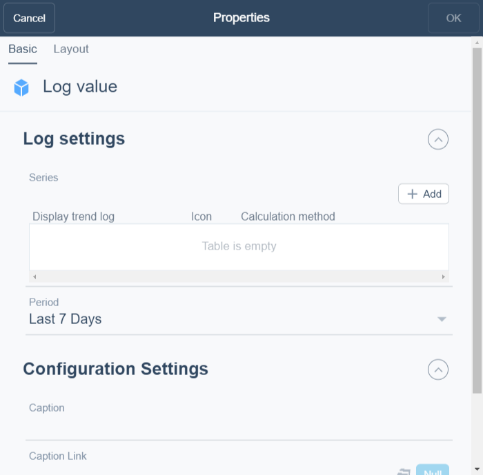 Log value properties dialog box
