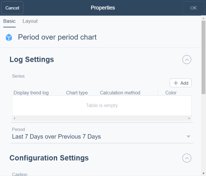 Period over period chart properties dialog box
