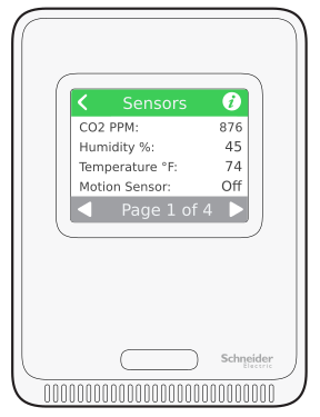 SpaceLogic Sensor Touchscreen Display model- integrator menu sensors page
