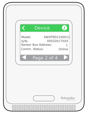 SpaceLogic Sensor Touchscreen Display model- integrator menu device page
