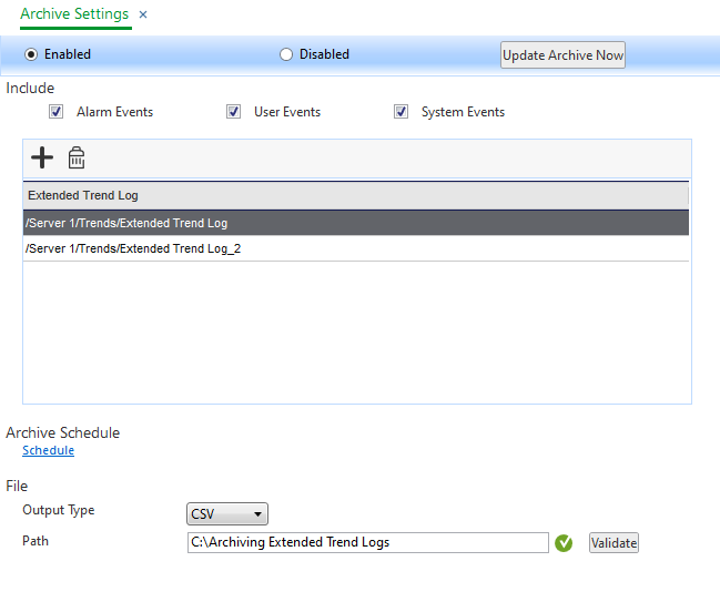 Archive Settings Manager dialog box
