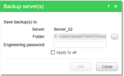 Backup server(s) dialog box
