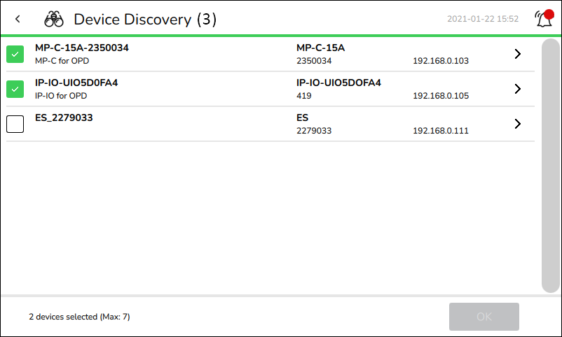 Device Discovery screen
