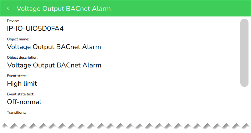 Alarm detail screen
