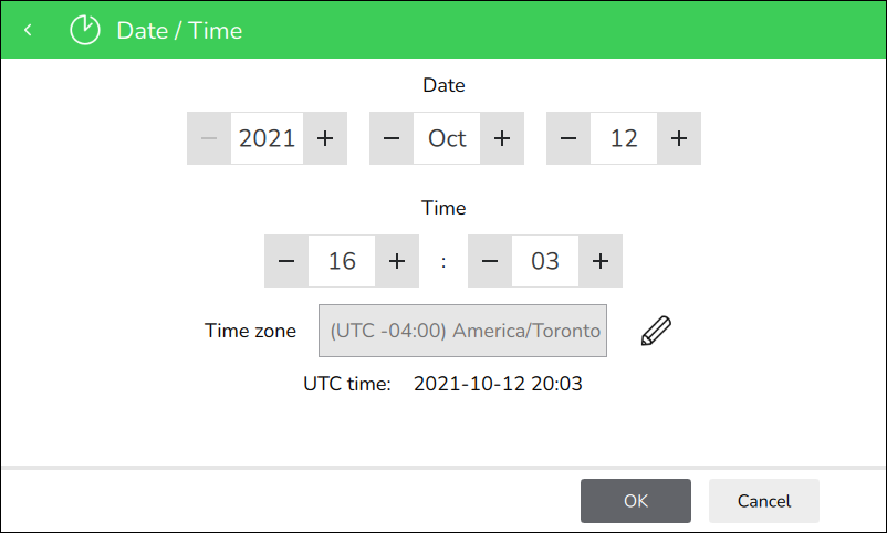 Date / Time screen

