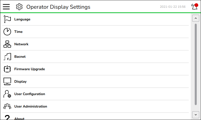 Operator Display Settings screen
