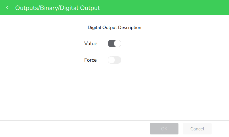 Outputs/Binary detail screen
