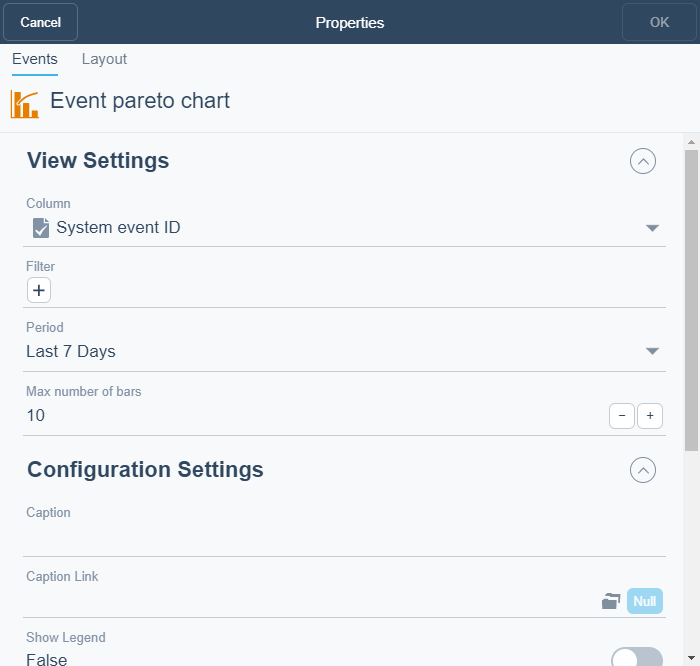 Event Pareto Chart dialog box
