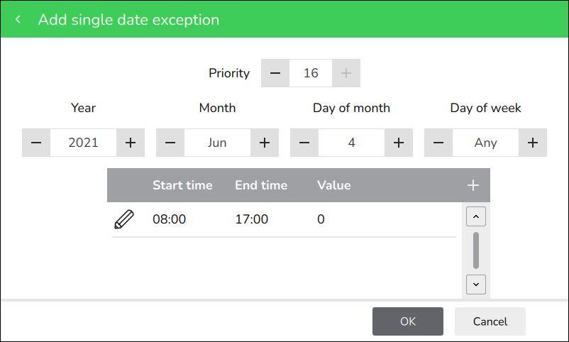 Add single date exception screen
