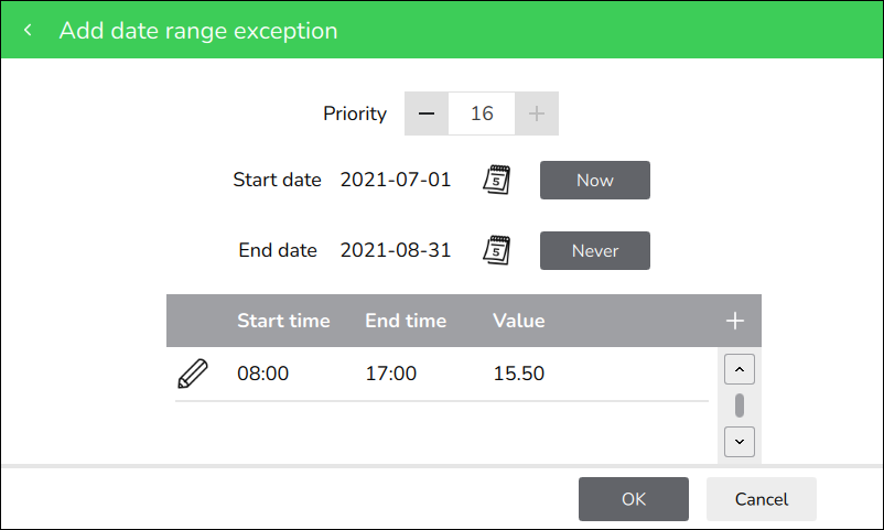 Add date range exception screen
